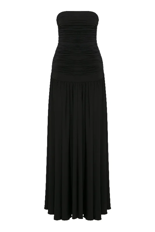 Amber Strapless Jersey Long Dress in Black