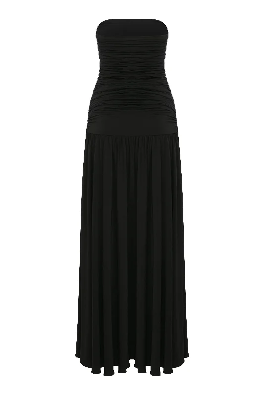 Amber Strapless Jersey Long Dress in Black