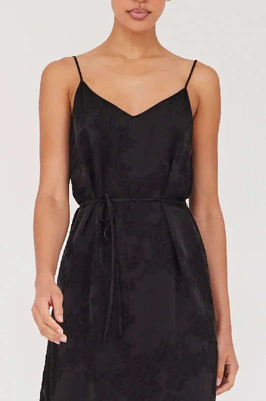 Silk Jacquard Black Lily Midi Dress