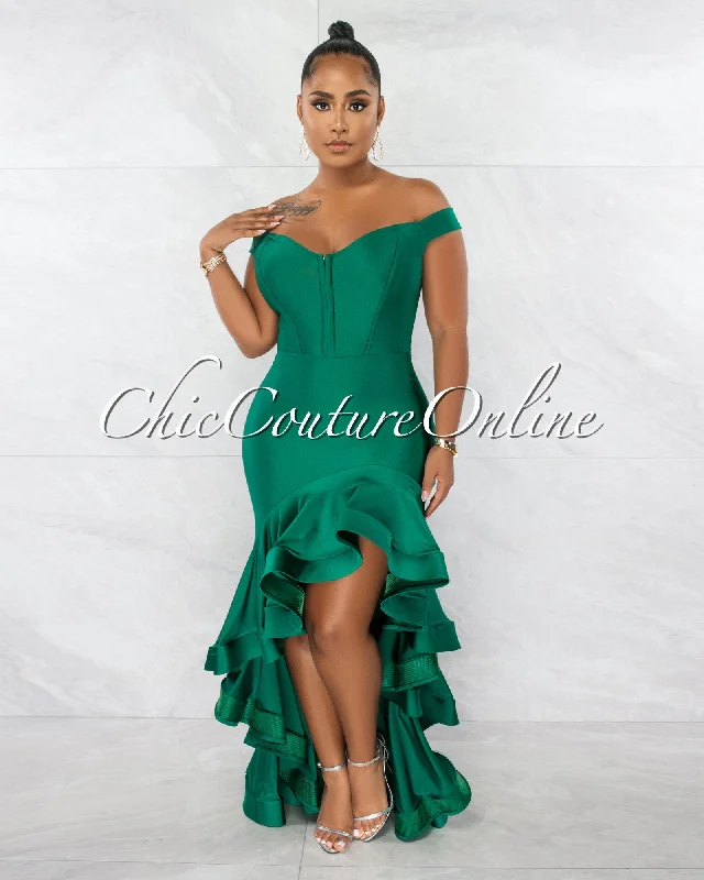 Dexter Green Corset Style Ruffle Statement Hi-Lo Gown