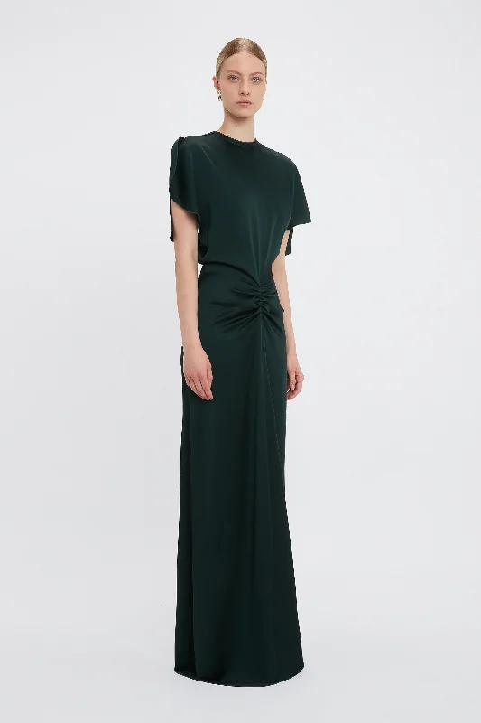 Exclusive Gathered Waist Floor-Length Dress In Seaweed