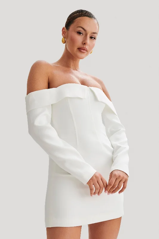 Hugo Suiting Off Shoulder Mini Dress - Ivory