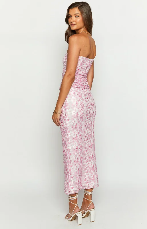 Imogen Pink Floral Print Strapless Maxi Dress