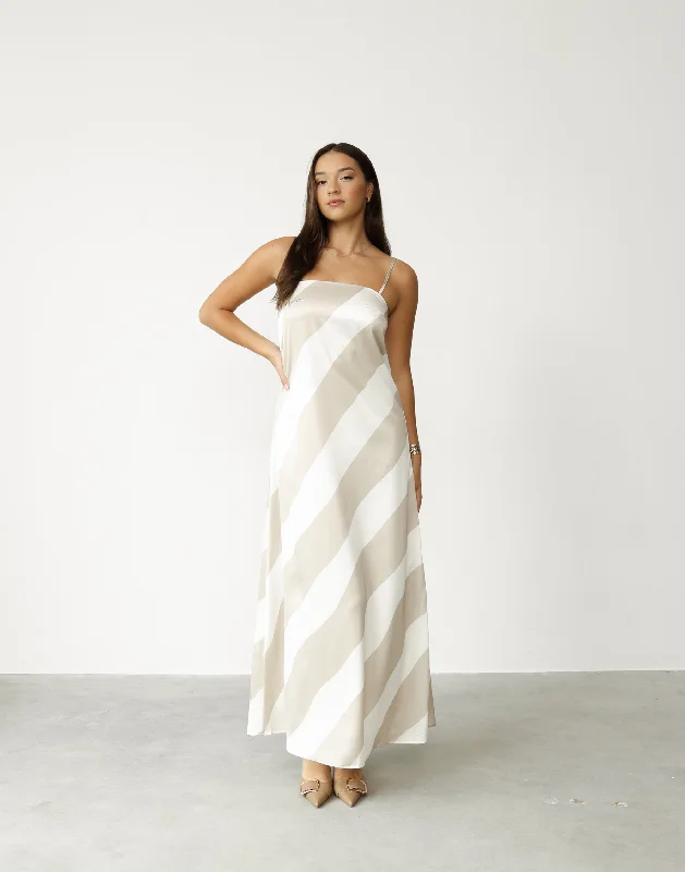 Kacey Maxi Dress (Beige Stripe)