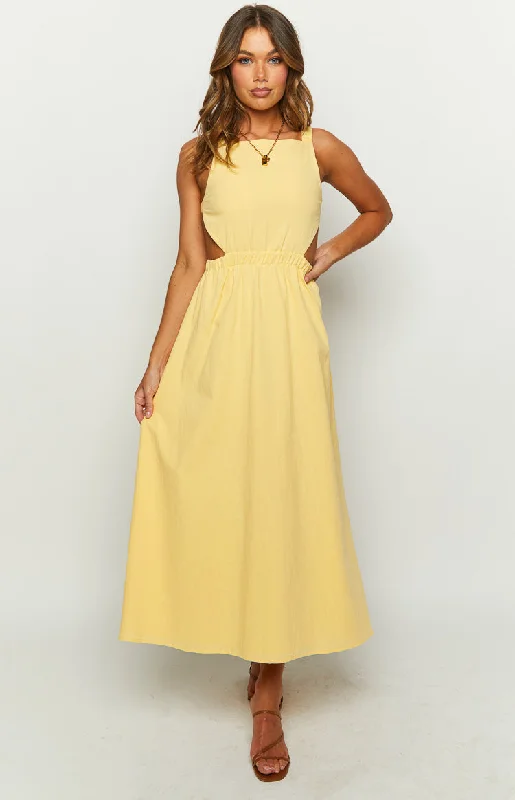 Kensington Yellow Backless Midi Dress