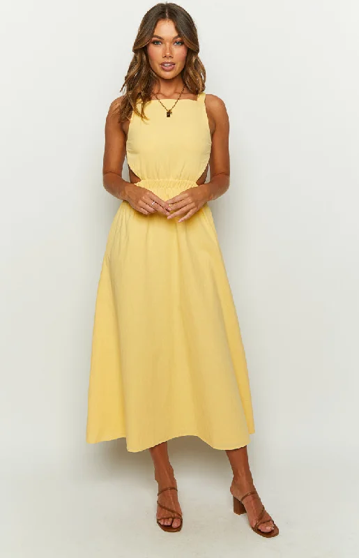 Kensington Yellow Backless Midi Dress