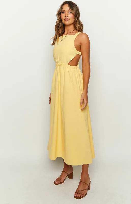 Kensington Yellow Backless Midi Dress