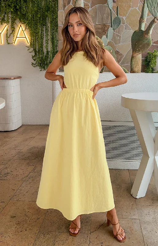 Kensington Yellow Backless Midi Dress