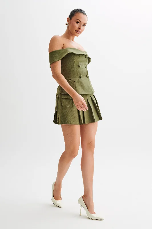 Krista Strapless Suiting Top - Military Olive