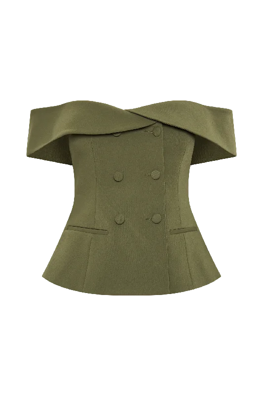 Krista Strapless Suiting Top - Military Olive