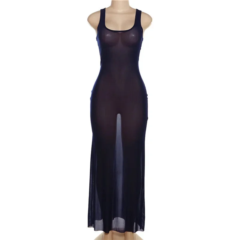 Lunivop Mesh Dress See Through Maxi Dress Summer One-piece Dress Beachwear Long Dress Outfits Sundress Cover-ups Sleeveless Dress Sexy