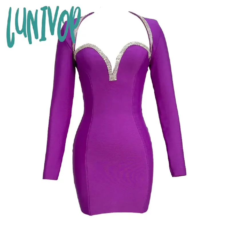 Lunivop Sexy Long Sleeve Bodycon Two Piece Set For Women Bandage Dress Vestidos De Fiesta Elegantes Para Mujer  Evening Party Prom