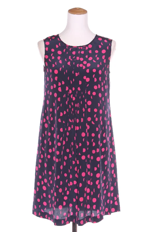 MARKS - Navy + pink pleated yoke silk dress! 8