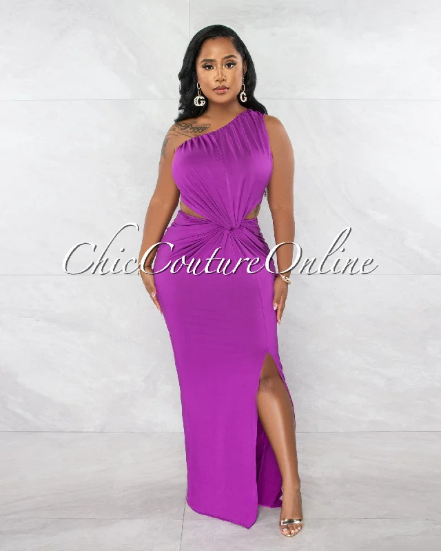 Odessa Magenta Single Shoulder Cut-Out Draped Maxi Dress