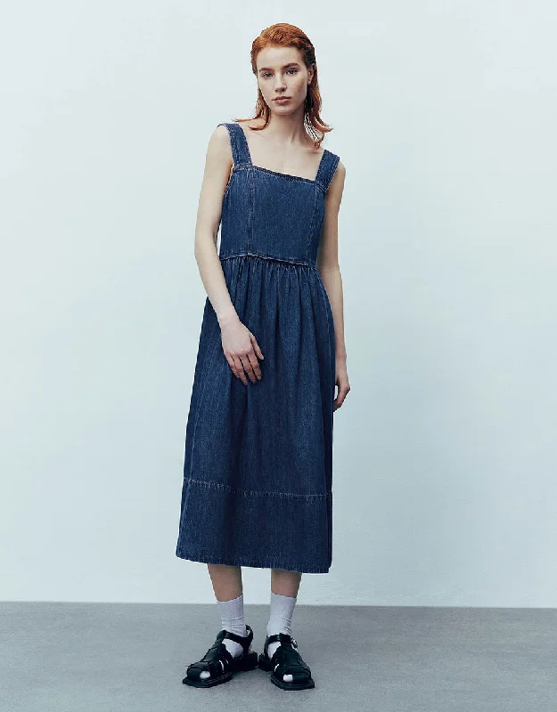 Sleeveless Off-Shoulder Denim Dress