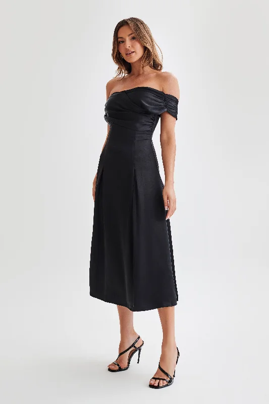 Sofie Off Shoulder Midi Dress - Black