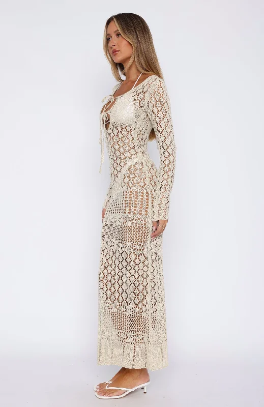 Something Special Long Sleeve Crochet Maxi Dress Cream