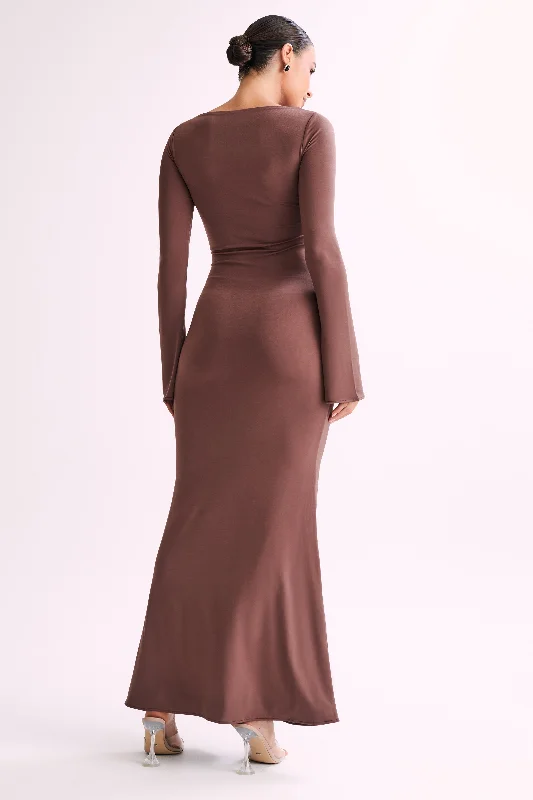 Tarna Slinky Fishtail Maxi Dress - Mocha