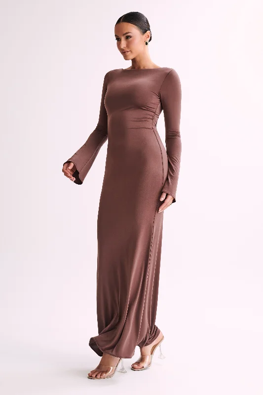 Tarna Slinky Fishtail Maxi Dress - Mocha