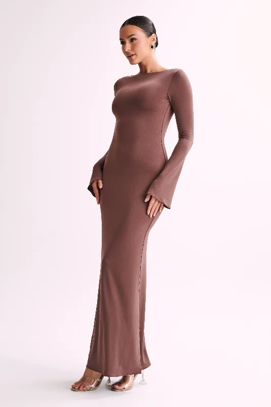 Tarna Slinky Fishtail Maxi Dress - Mocha