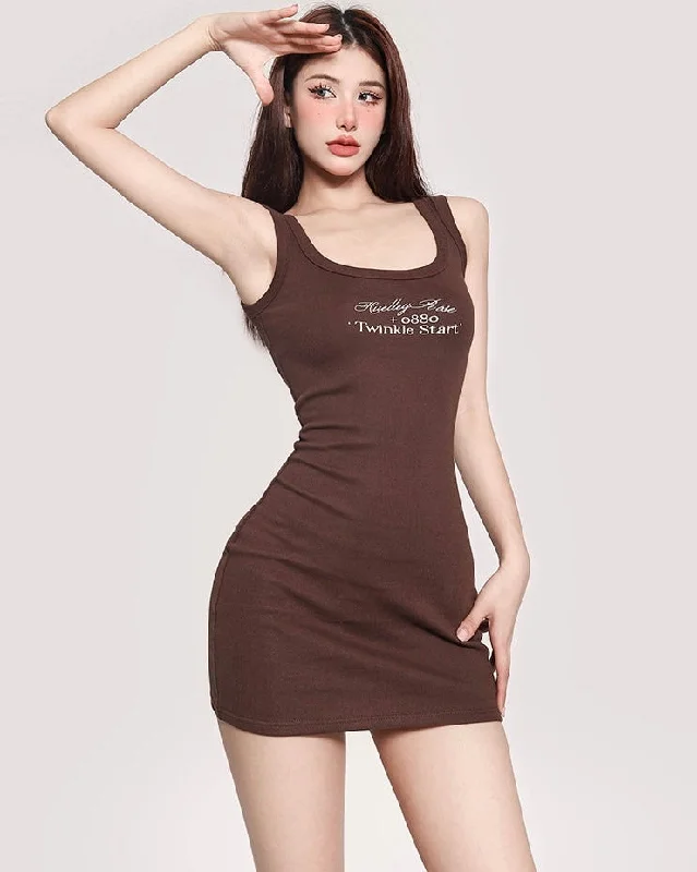 Yielle Solid Color Square Neck Sleeveless Slim Casual Mini Dress