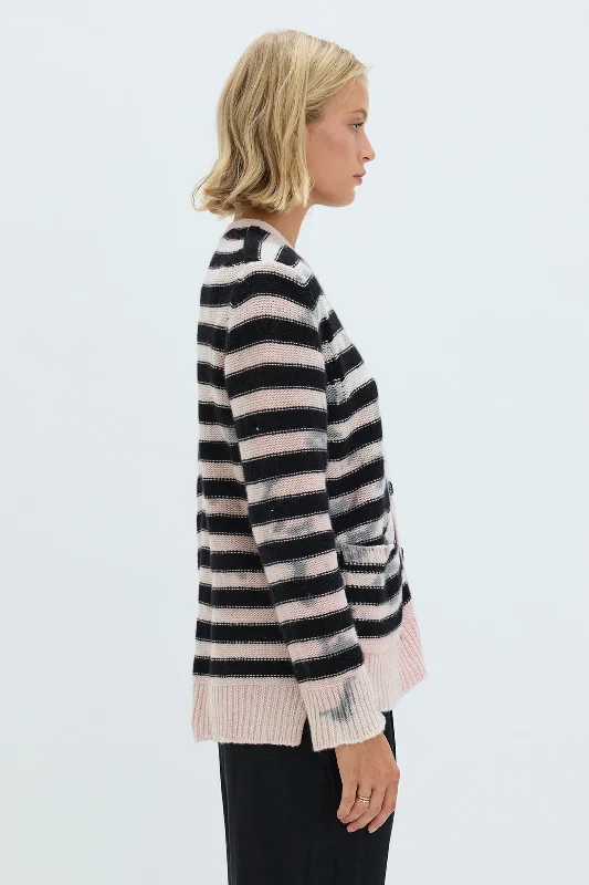 Cashmere Stripe Pink Evans Cardigan