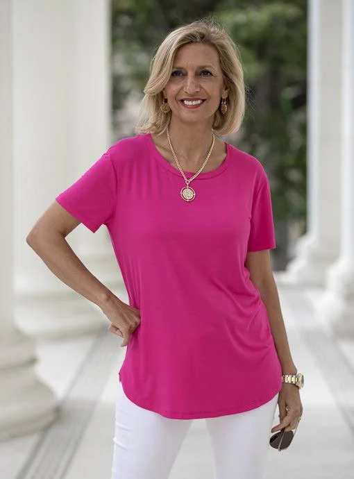 Fuchsia Round Neck Short Sleeve Top