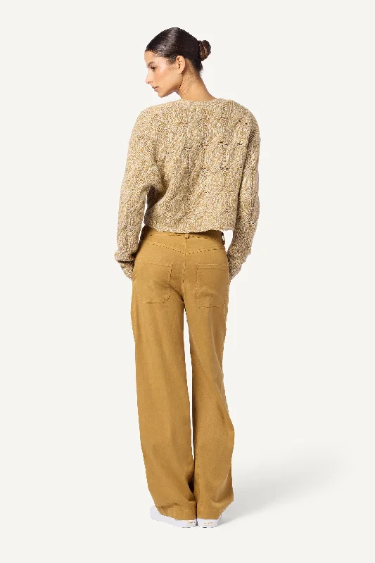 JOLIE V-NECK CROPPED CABLE CASHMERE CARDIGAN | MARLED MATTE GOLD