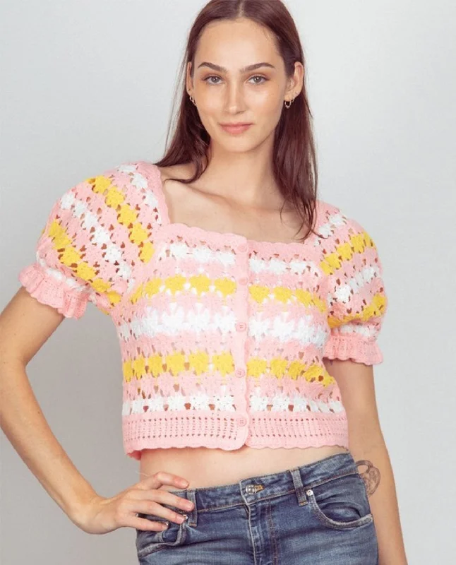 Crochet Cardigan Knit Top