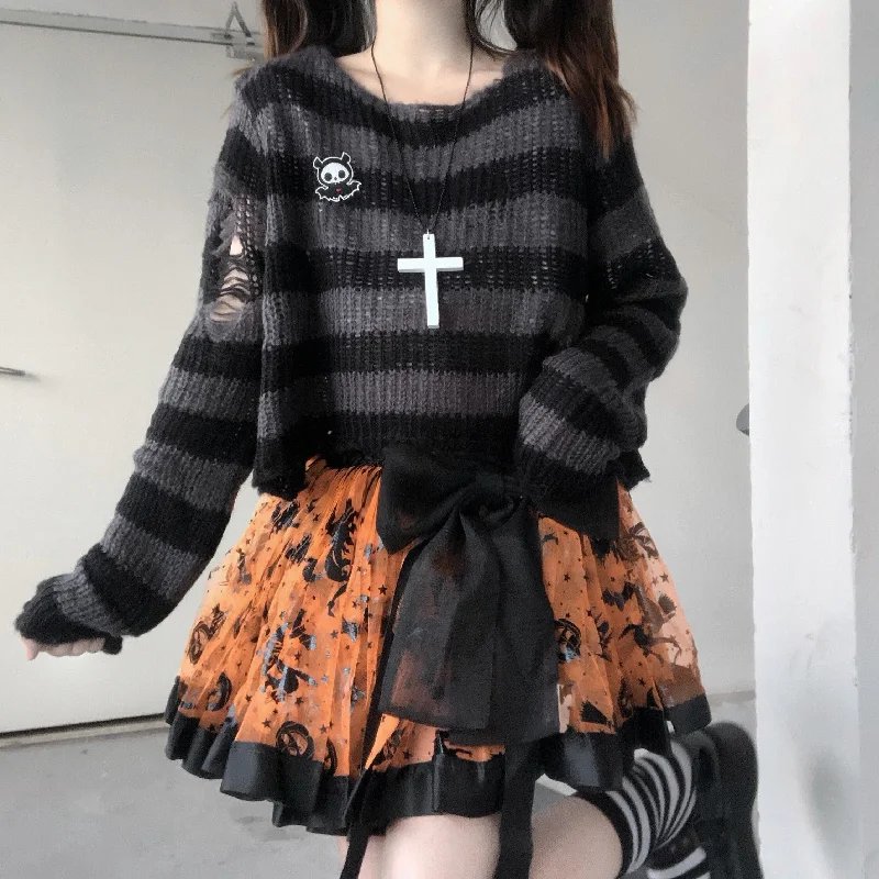 Punk hollow striped sweater yv31191