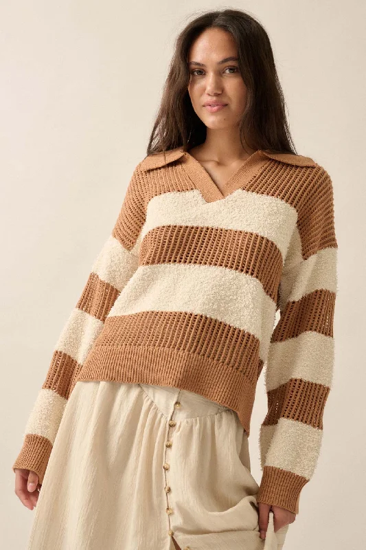 Raise the Bar Fuzzy Knit and Net Striped Sweater