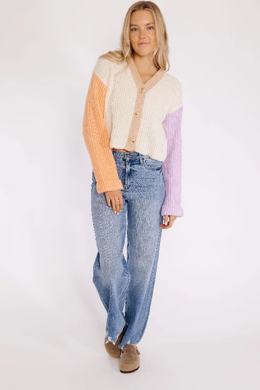 Sherbert Color block Cardigan in Beige