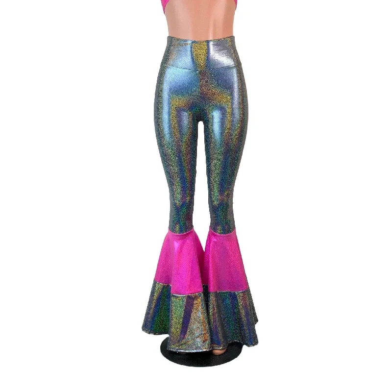 Tiered Bell Bottom Flares - Gleaming Silver w/ Pink Sparkle