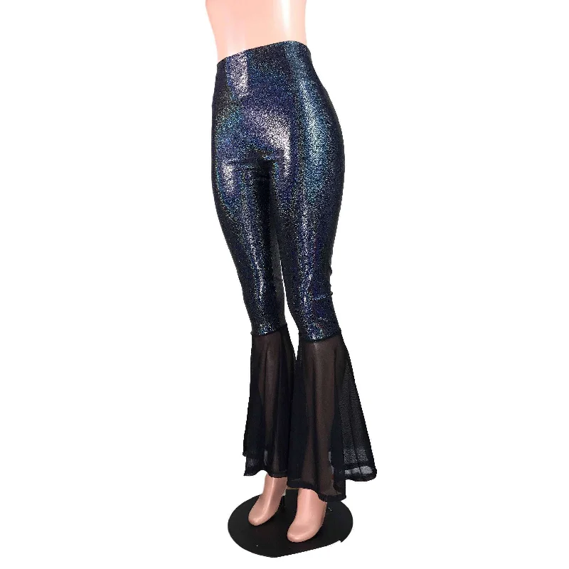 High Waist Bell Bottoms - Black Holographic & Black Mesh