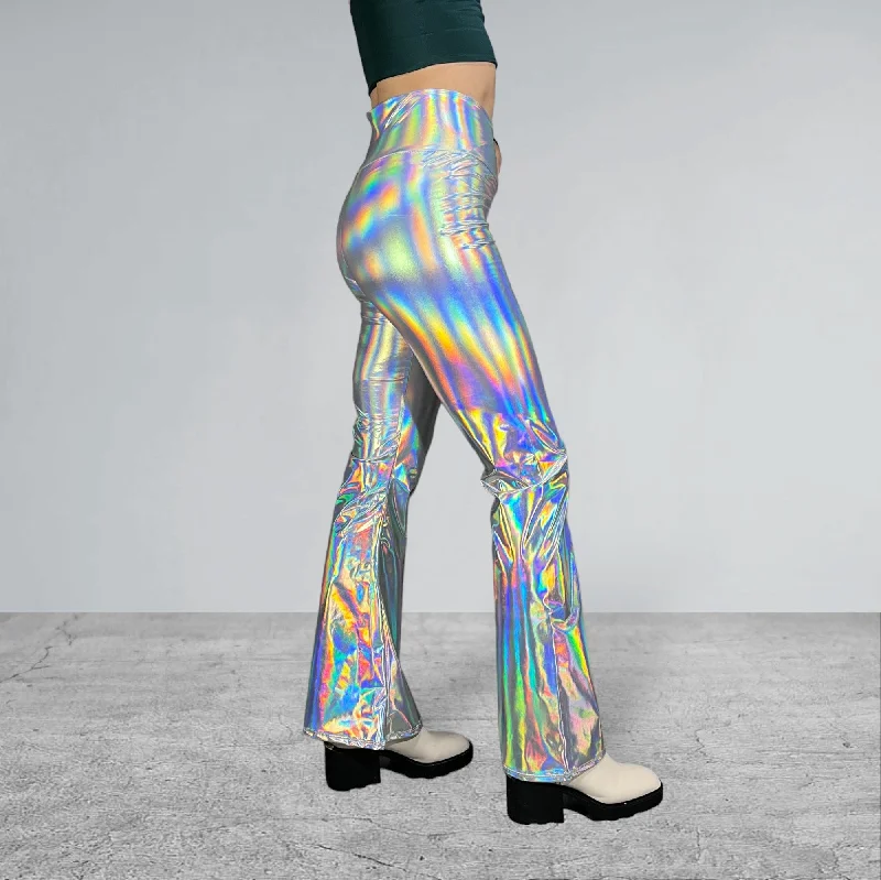 Crossover V-Waist Bootcut Flare Pants - Opal Holographic