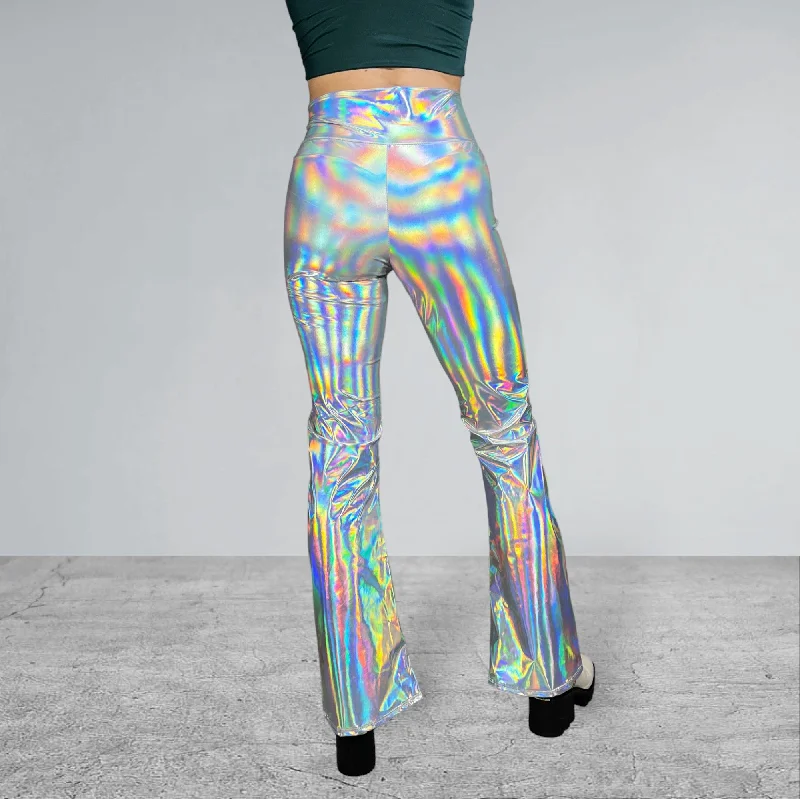 Crossover V-Waist Bootcut Flare Pants - Opal Holographic