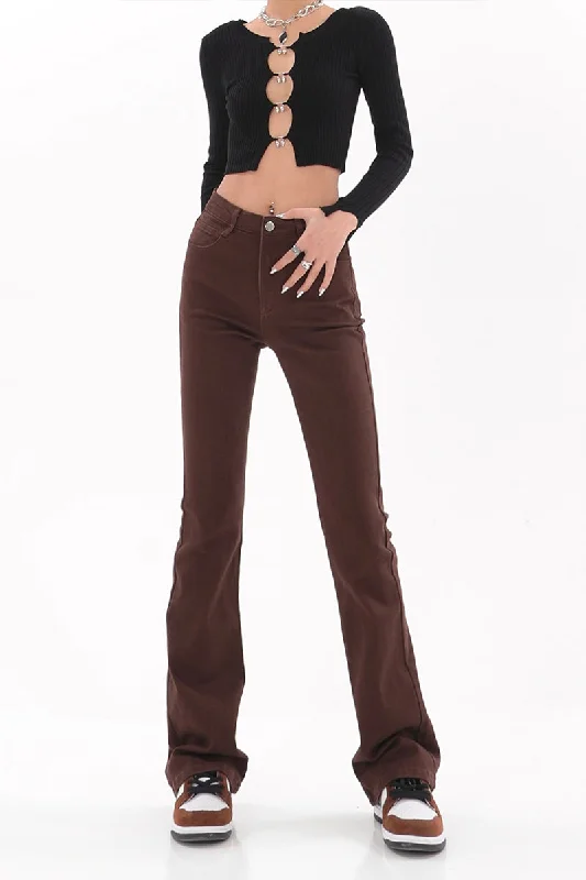 Flavia Solid Color Denim High Waist Micro Flared Jeans Pants