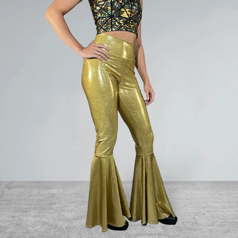 Gold Bell Bottoms | High Waist Flares in Gold Metallic | Disco Pants