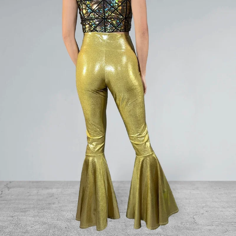 Gold Bell Bottoms | High Waist Flares in Gold Metallic | Disco Pants