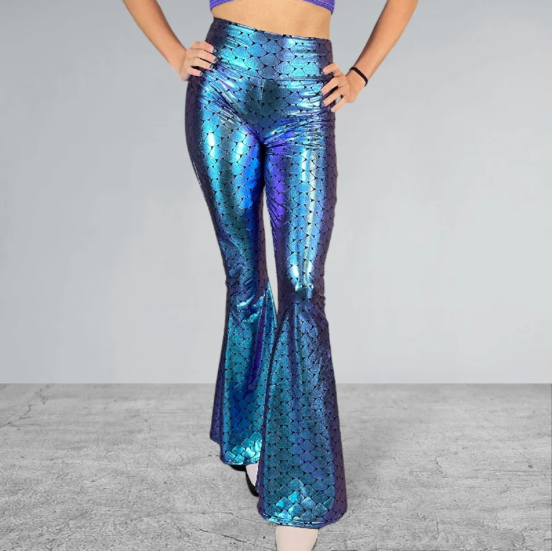 High-Waist Holographic Mermaid Flare Pants