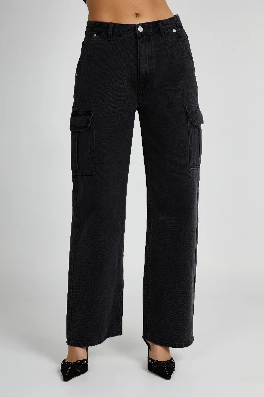 Jagger Mid Rise Oversized Denim Jean - Washed Black