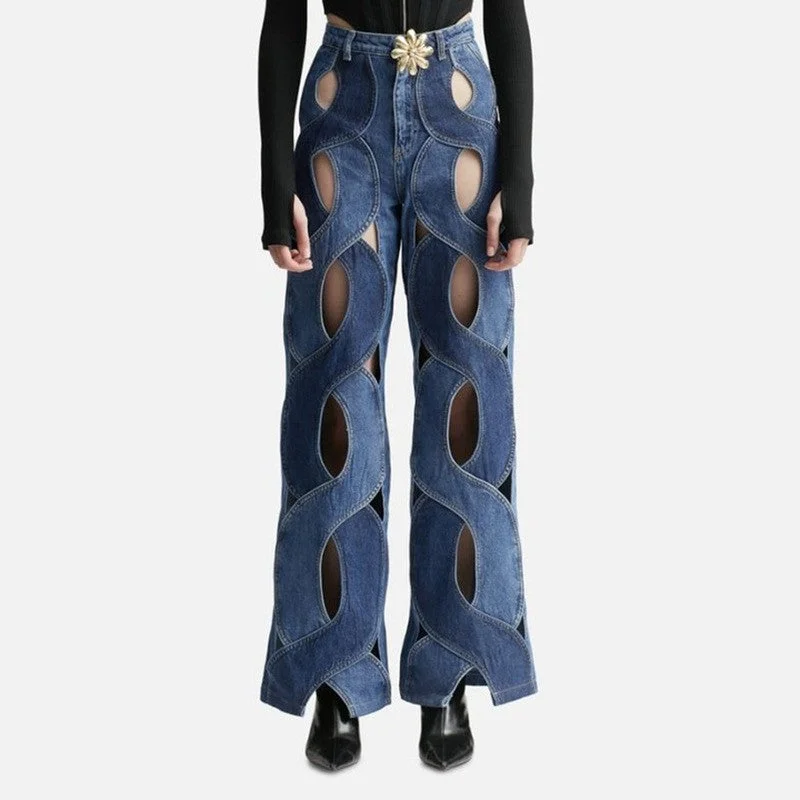 Metal button hollow Fried Dough Twists love jeans（CL11939）