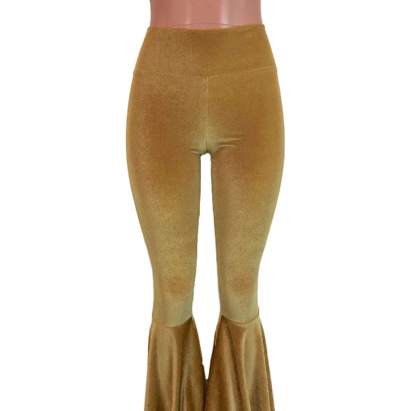 High Waisted Bell Bottom Flares - Gold Velvet