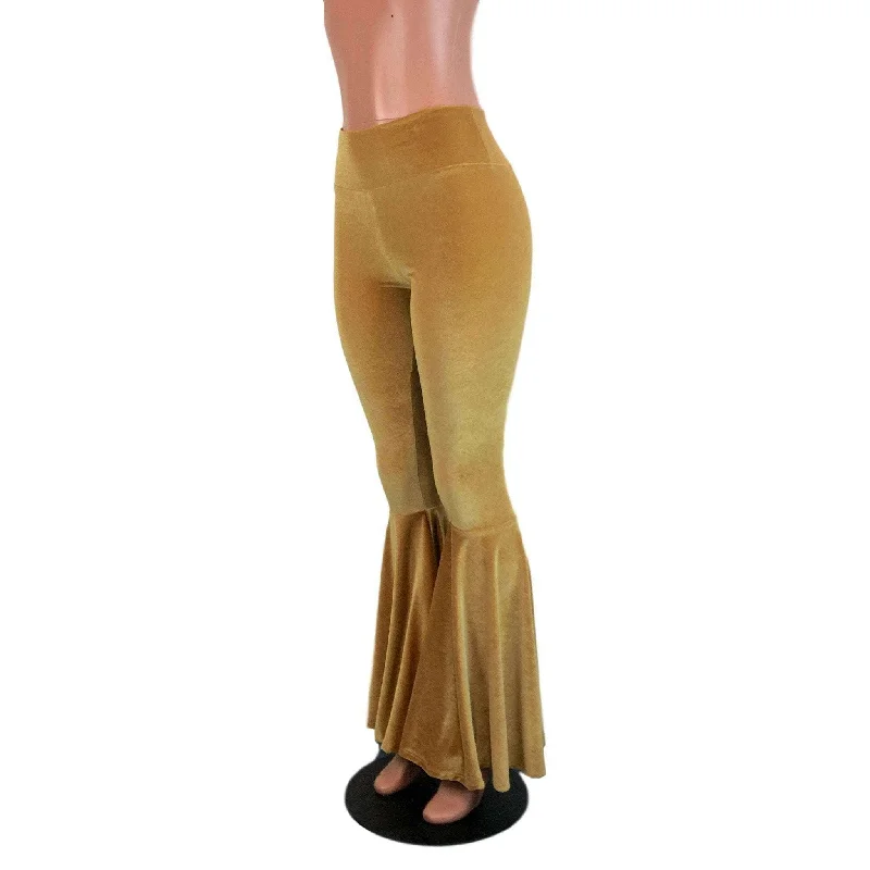 High Waisted Bell Bottom Flares - Gold Velvet