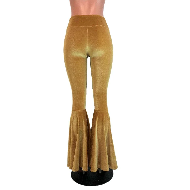 High Waisted Bell Bottom Flares - Gold Velvet