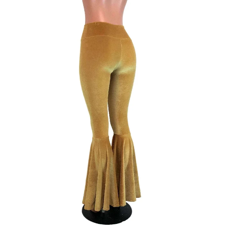 High Waisted Bell Bottom Flares - Gold Velvet