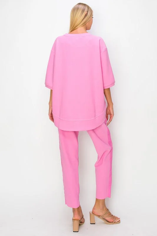 PRE ORDER-Santorini By Night High Low Cuff Pant- Barbie Pink