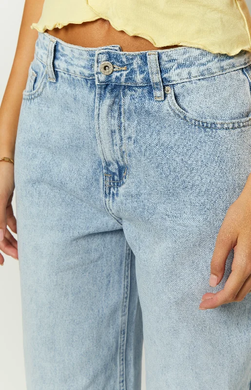 She's Yours Light Wash Denim Wide Leg Boyfriend Jeans