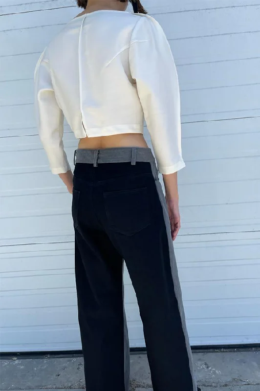 Two Tone Wide Leg Jeans in Gray/Black