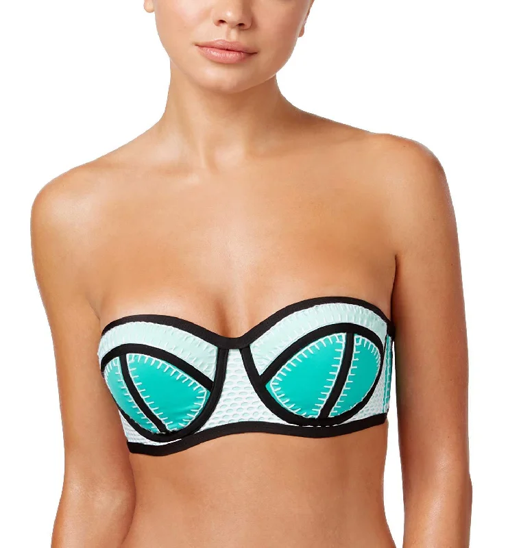 Bar III Women's Whip Strapless Colorblocked Underwire Bikini Top, Jade, XS